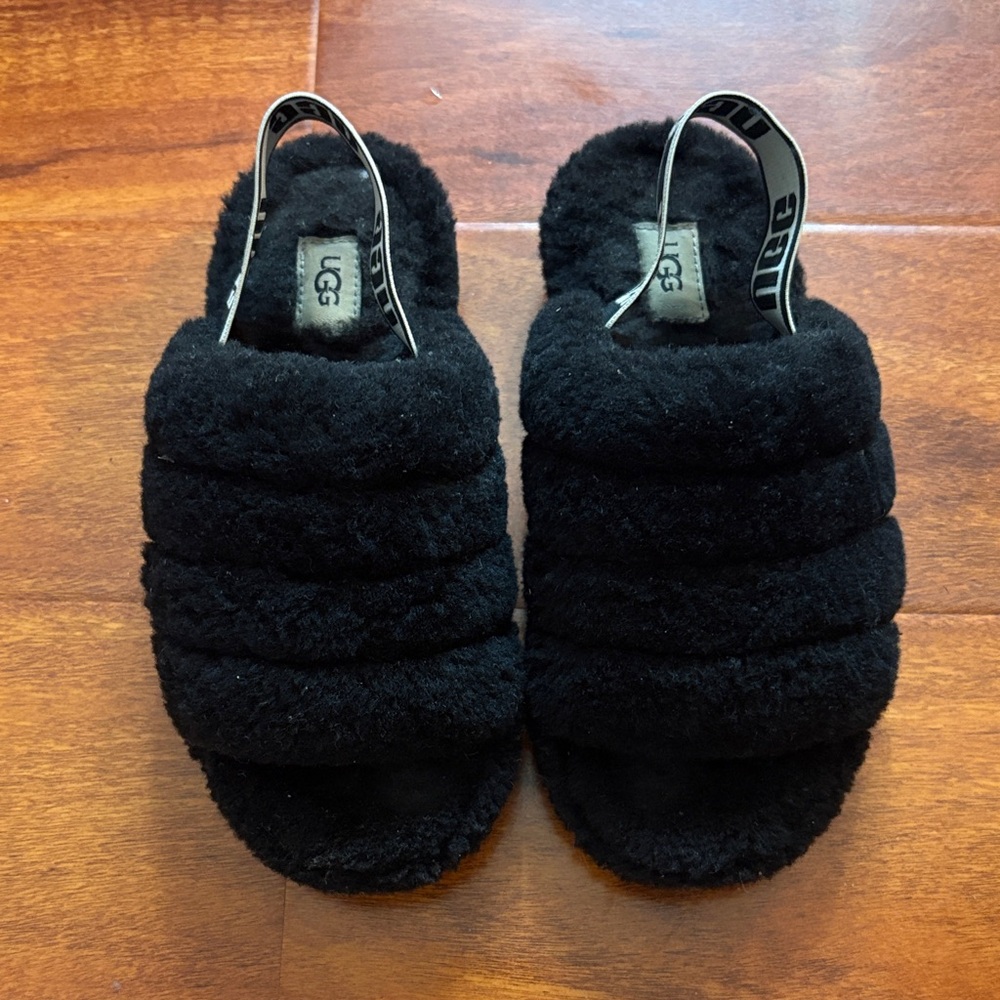 UGG Black Fluffy Sandals